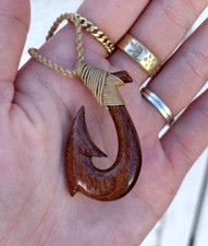 Genuine Koa Wood Hawaii Design Jewelry Fish Hook Pendant Choker/Necklace 45004