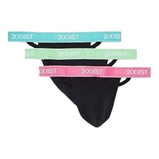 2(X)IST Cotton 3-Pack Thong Turquoise/Summer Green/Carmine Rose Men's Size S