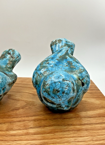 Vintage Ceramic Pair (2) Of Crackle Turquoise Pottery Birds VGUC - Picture 7 of 19