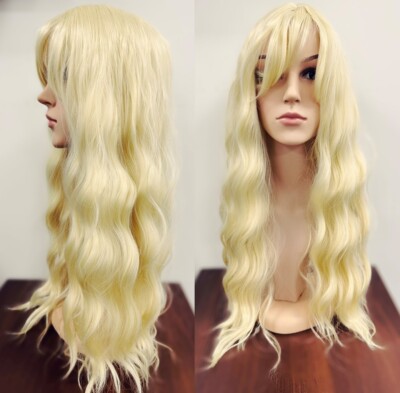 Blonde voll gewellte Perücke Damen Cosplay Fransen hitzebeständig Kostüm