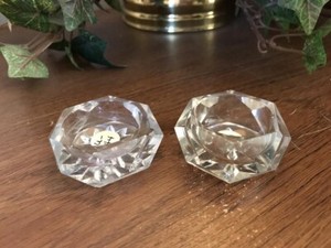 SALT CELLAR/OPEN SALT ~  PAIR of SWEET MULTI-FACETED CLEAR SALTS