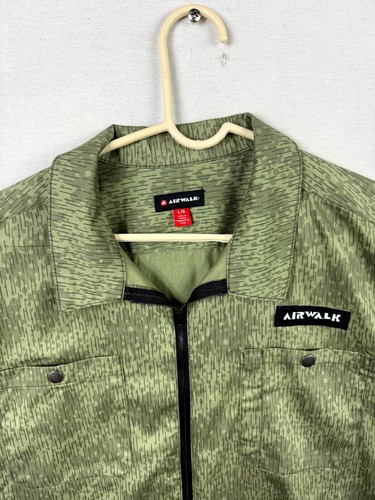 Airwalk Camp Shirt Mens Large Olive Camouflage Full Zip Short Sleeve Button Up - Picture 4 of 10