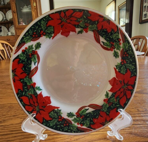 Christmas Holly Dessert Plate Saucers (pairs) 6" Poinsettias Stoneware Gibson ! - Picture 7 of 10