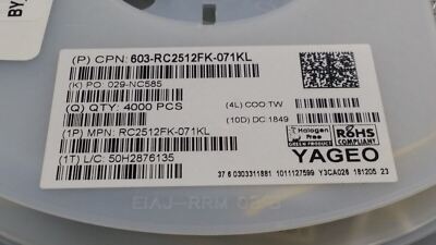 (4000 PCS) RC2512FK-071KL YAGEO RES 1K OHM 1% 1W 2512 ROHS