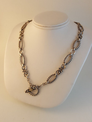 Barbara Bixby sterling silver 18k gold flower chain necklace ornate 18''