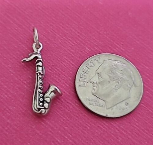Charming Sterling Silver Saxophone Charm Bead - Dangling Detail For Bracelets & Necklaces, Antiqued Finish - View #11