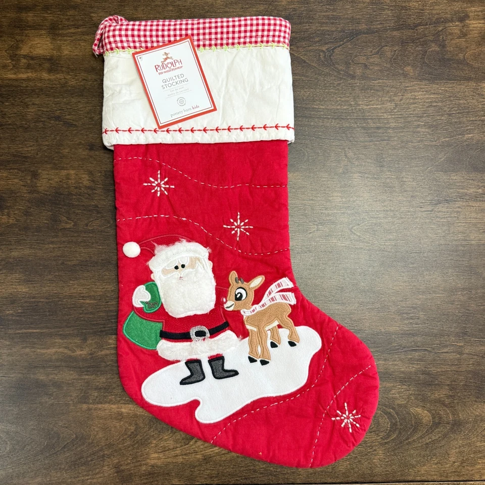 MEDIAS DE NAVIDAD ACOLCHADAS ROJAS PARA SANTA Y RUDOLFO GRANERO DE CERÁMICA PARA NIÑOS ~ SIN MONO Foto 2 de 4