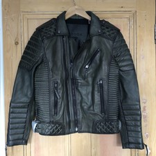 Boda Skins Women’s Leather Biker Jacket Uk Size Small (uk 12) Olive Green Nwot