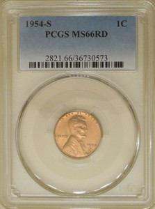 1954-S-PCGS-MS-66-RD-Lincoln-wheat-cent-red-GEM-penny-uncirculated