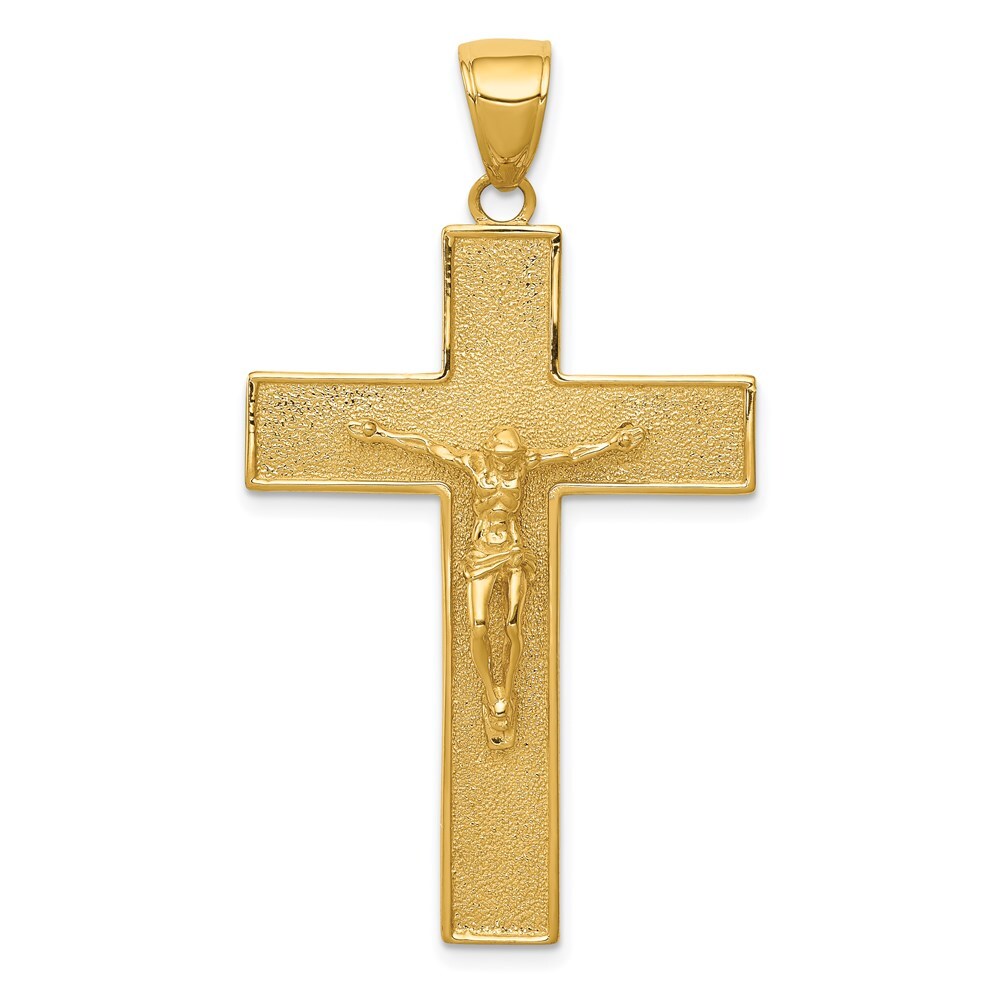 14k Yellow Gold Textured Crucifix Latin Cross Pendant L-1.86 Inch 4.63gm