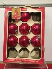 Coby Red Glass Ornaments 2 5/8" Vintage Lot of 7 in Original Box Made in USA