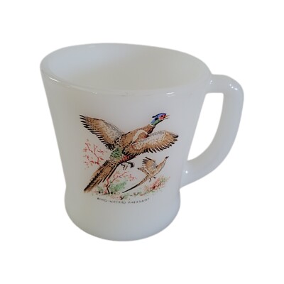Fire King Milk Glass Ring-Neck Pheasant Coffee Cup Mug