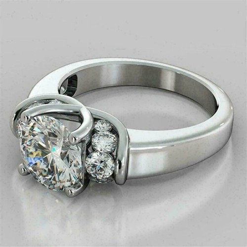 2.30 Ct White Round Moissanite Three Stone Engagement Ring 925 Sterling Silver E - Foto 2