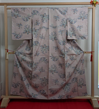 Authentic Japanese Tsumugi Silk Kimono Hand-woven Robe Ready to Wear Light Pink