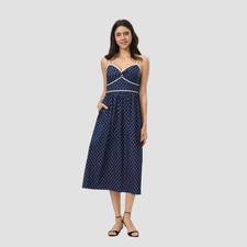 Women Twist-Front Midi A-Line Dress - A New Day Navy Blue Polka
