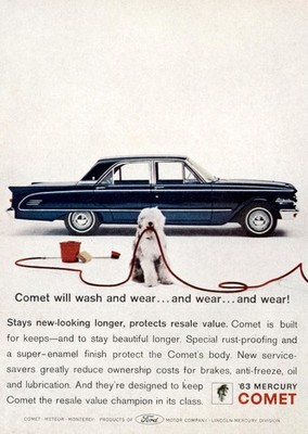 1963 Mercury Comet: Will Wash and Wear, Dog Vintage Print Ad