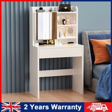 White Dressing Table Makeup Desk with Hidden Storage Mirror Shelf Large Ovphasdp