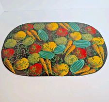 Vintage Black Laquer Fruit Vegetable Pattern Handpainted Placemat Kitchen Decor