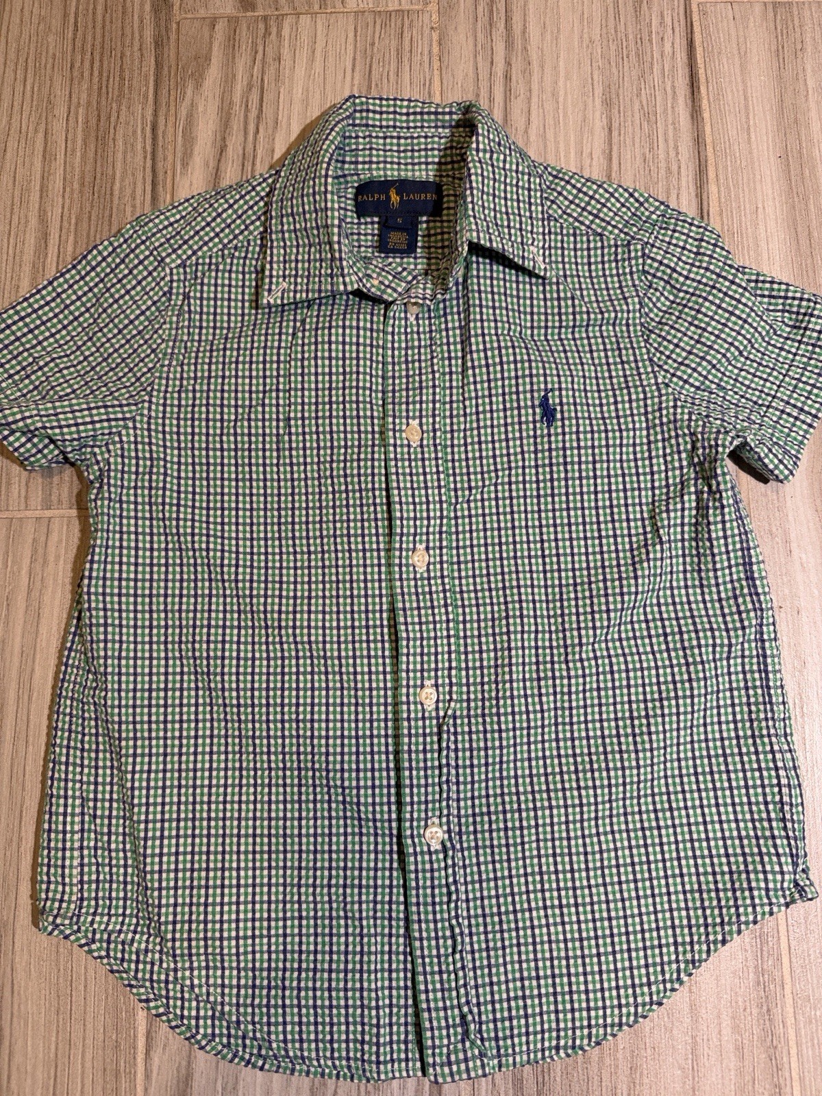Ralph Lauren Kids Green And Blue Shirt Short Sleeve Size5