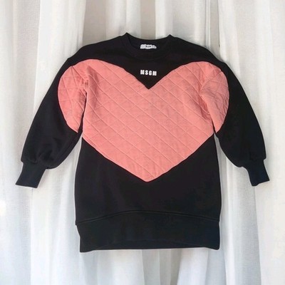 MSGM Kids Girls Black Contrast Quilted Heart Logo Sweatshirt Dress Size 8