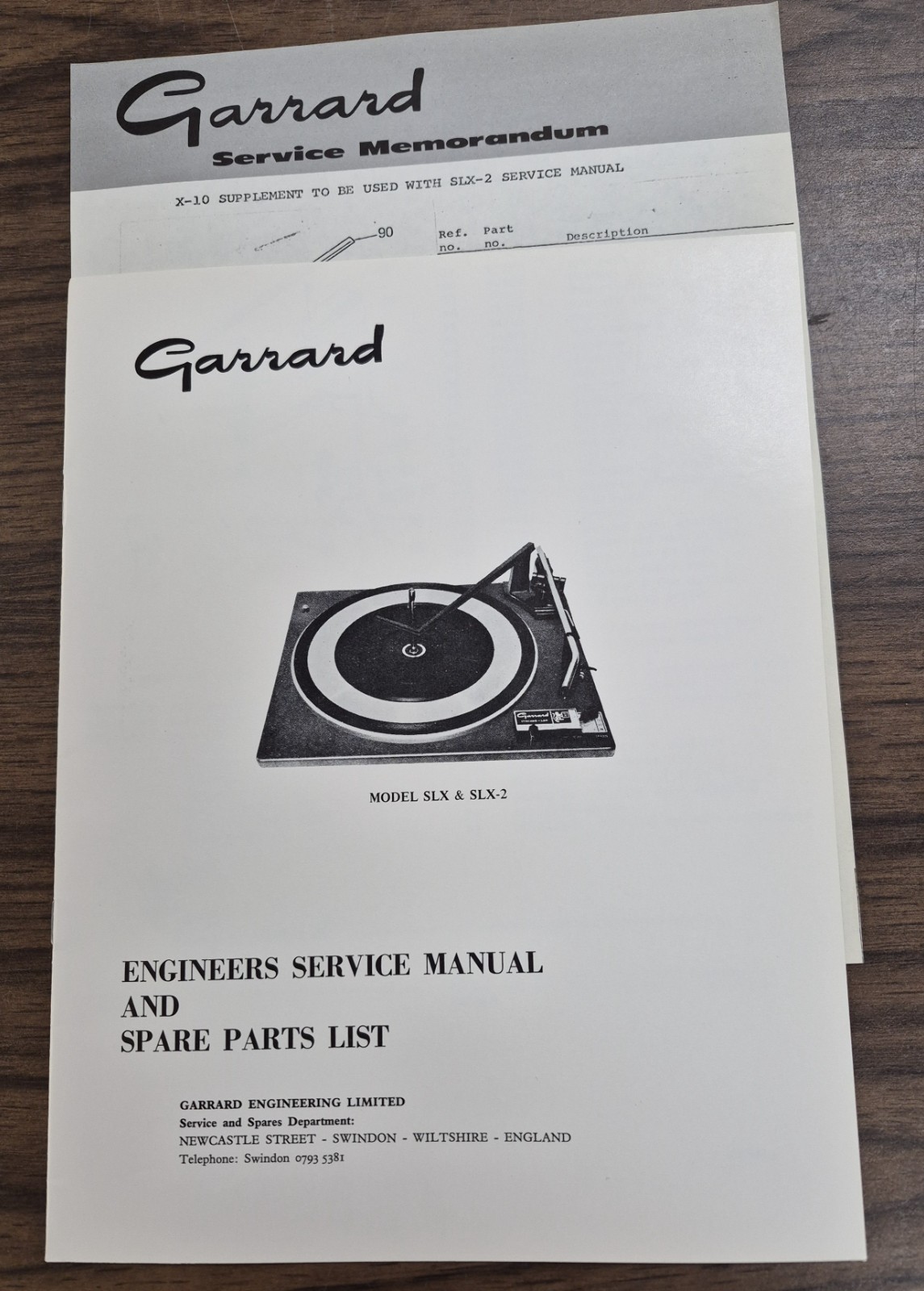 Garrard SLX & SLX-2 Turntable Service Manual and 1/Service Memo - OEM