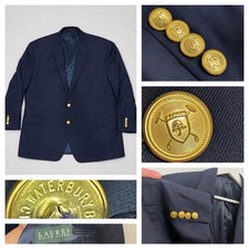 Ralph Lauren Navy Wool Blazer sportscoat waterbury Gold buttons 46S Academia