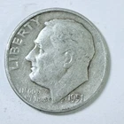 1951 D Roosevelt Silver Dime, 90% Silver, Circulated Coin Free Shipping #8785