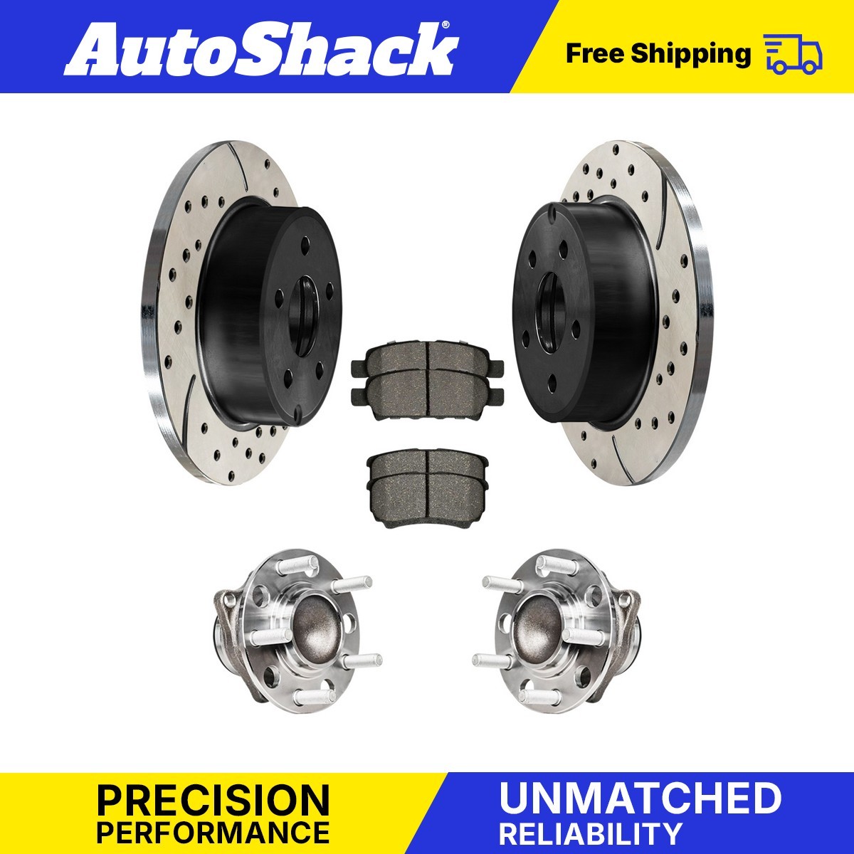 Dodge Avenger Rear Wheel Bearing Hubs with Drilled Rotors & Black Brake Pads
