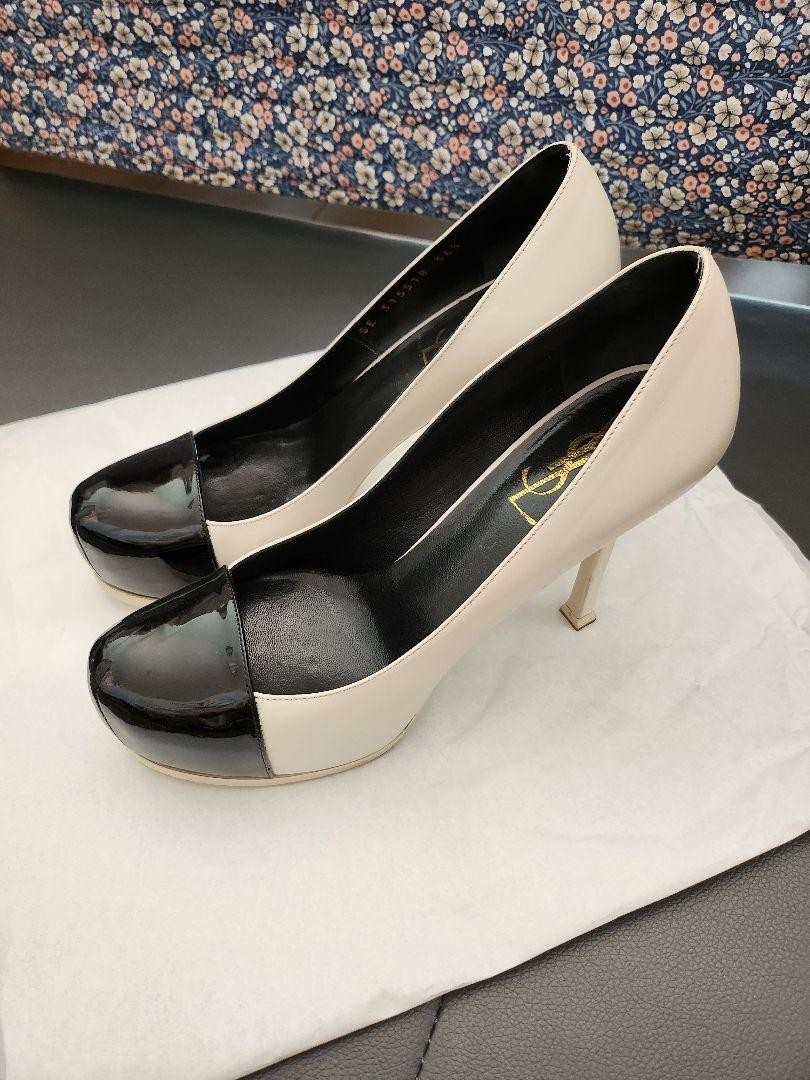 Autentiche decolte Yves Saint Laurent tacco alto bianco nero taglia 36 5 donna