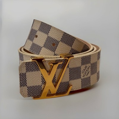 Louis Vuitton belt White Damier Belt With Gold Color Buckle (No