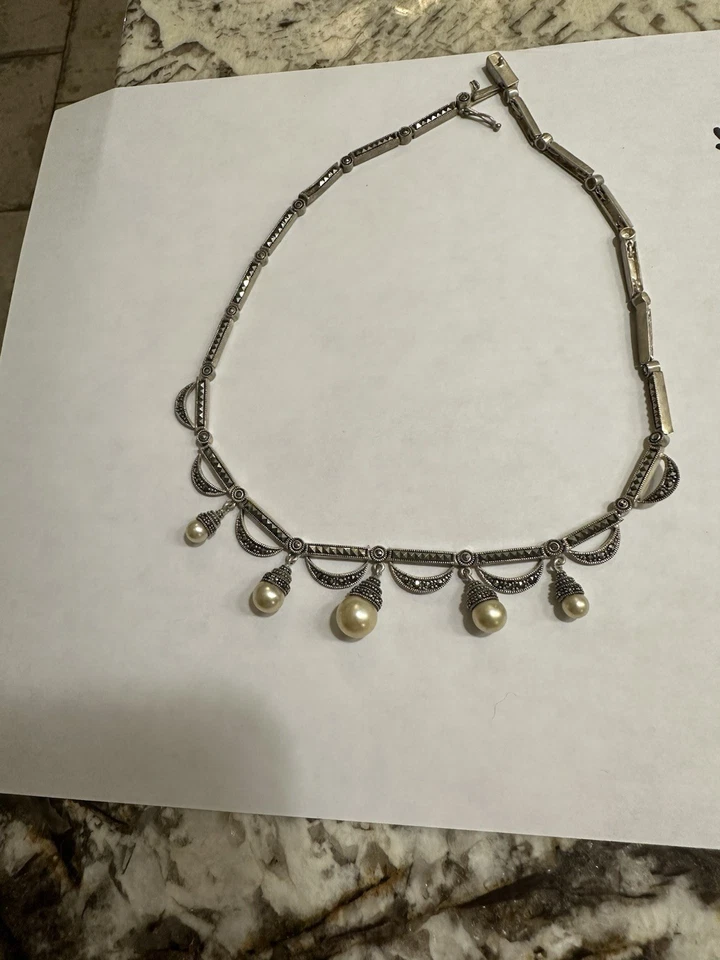 Collar de perlas de plata de ley de marcasita Foto 4 de 4