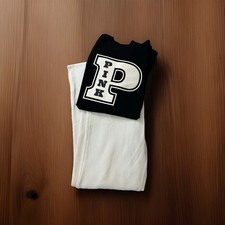 Victoria  s Secret PINK 2 Pc Set T Shirt and Sweatpants M L Black Ivory