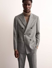 M&S - Jaeger Mens Grey Wool Double breasted Suit jacket