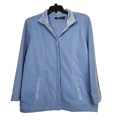 C B Casual Womens Fleece Jacket L NWT Snap Closure Light Blue Long Sleeves