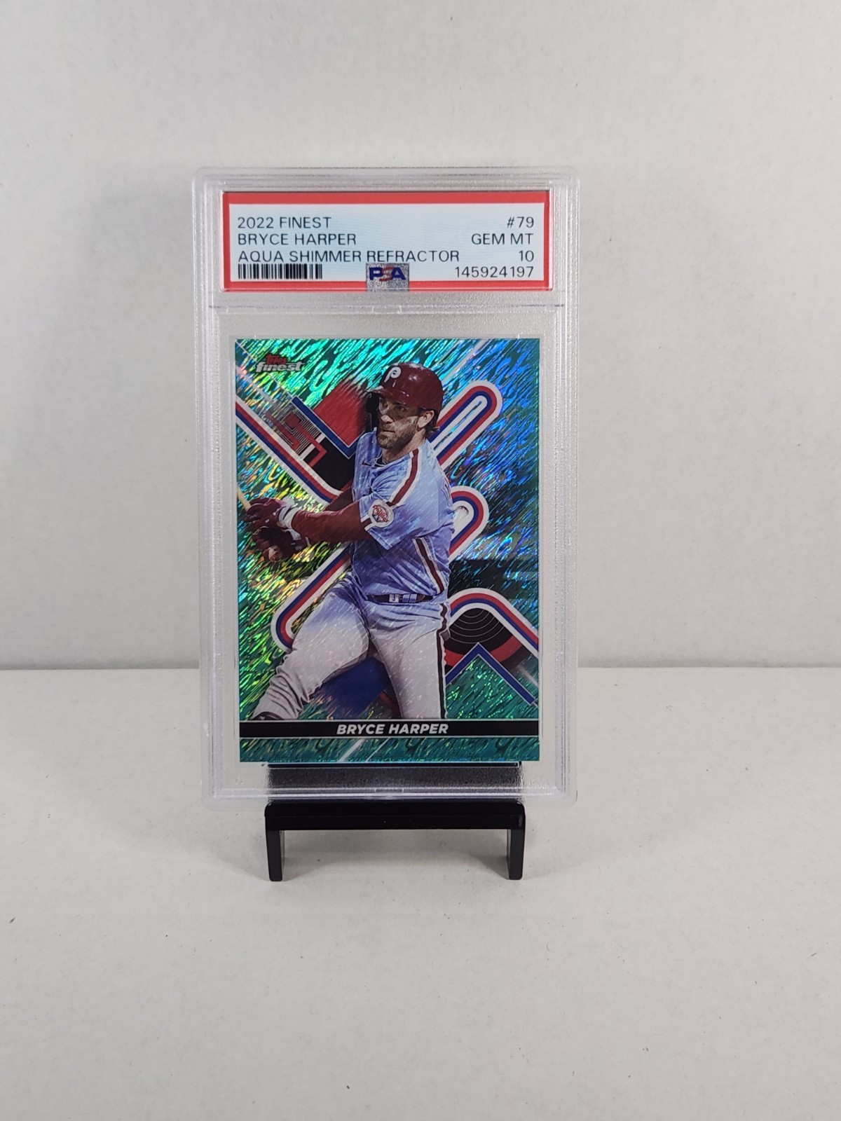 2022 Topps Finest 79 Bryce Harper Aqua Shimmer Ref /175 PSA Gem Mint 10 Phillies view 2