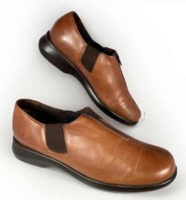 MUNRO Womens American Vail Brown Leather Front Zip Leather Loafers Shoes, 8 NICE