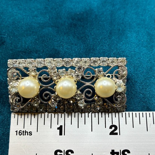 Vintage Faux Perle Strass Statement Brosche Krappen Set funkelt 2 1/8" - Bild 5 von 6