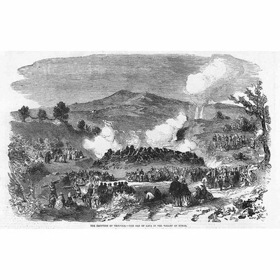 ITALIEN Der Ausbruch der Vesuvlava im Somma-Tal - antiker Druck 1855