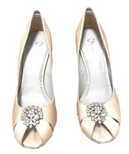 Grazia Dyeable Ivory Silk &ldquo;Valentine" Open Toe Shoe Rhinestone. Heel: 4.75in