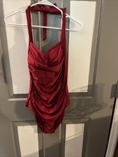 Smismivo Women  s Wine Red One Piece Swimsuit Halter Tummy Control NWT US 18W NWT
