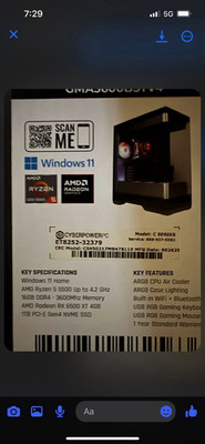 CyberPowerPC C SERIES Gaming Desktop AMD Ryzen 5 5500 16GB 1TB SSD RX 6500 XT