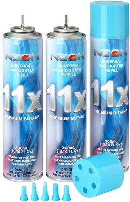 3 Cans NEON 11X Refined Butane Fuel 300ml 10.14oz, Refill for Lighter Torch DIY