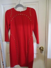 Spense Long Sleeve Red Knit Body Con Pencil Dress w Brass Grommet Accents - 4