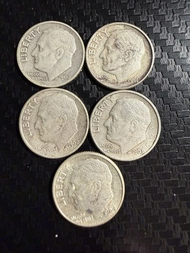 Lot of 5 1960-1964 D Silver Dimes