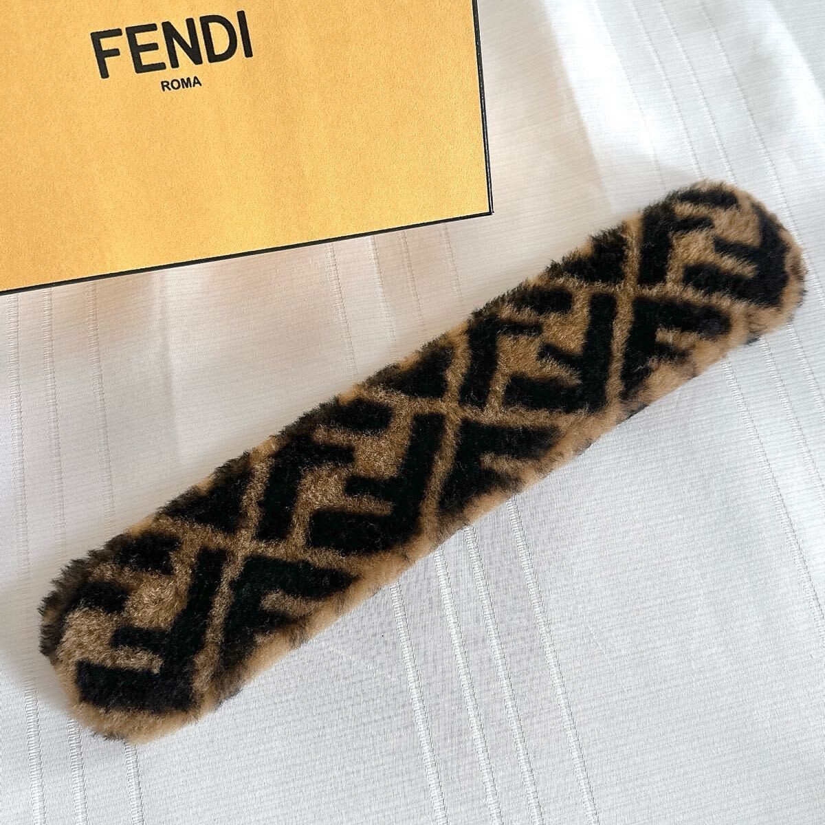 Vintage Fendi Zucca Strap for Shoulder Bag with Mouton Boa Trim