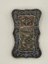 19th C. Chinese Serpentine Sterling Silver Wire-work Card Case Dragons Wblue 19th C. Chinese Serpentine Sterling Silver Wire-work Card Case Dragons Wblue