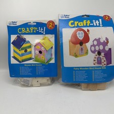 Baker Ross Craft It 2 X Wooden Bird Houses & 2 X Fairy Wooden House Kits New