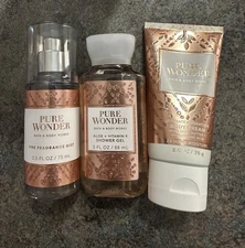 3PC Travel Set PURE WONDER Body Cream Fragrance Mist Shower Gel Bath Body Works