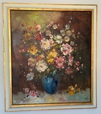 Original Ölgemälde 70x80 Blumen gerahmt bunt handgemalt Art Unikat Wandbild 514