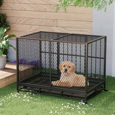 37" Heavy Duty Dog Crate Furniture With Removable Tray, 360  Lockable Wheels